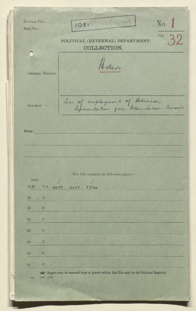 Coll 1/32 'Question of employment of Adenese: representation from the Aden Labour Association'