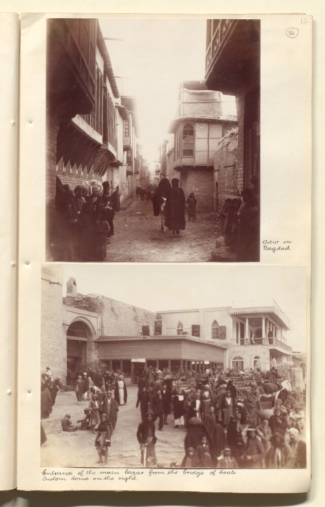 'Entrance of the main bazar from the bridge of boats. Custom House on the right.' Photographer: Wilfrid Malleson