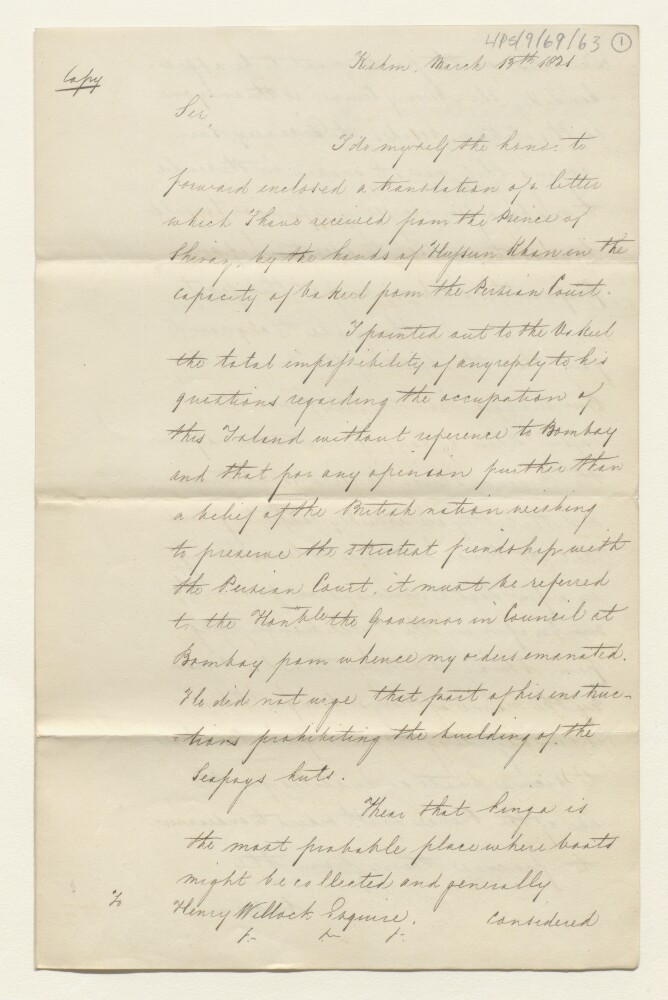 Enclosure in Letter from Henry Willock to the Secret Committee of 31 May 1821