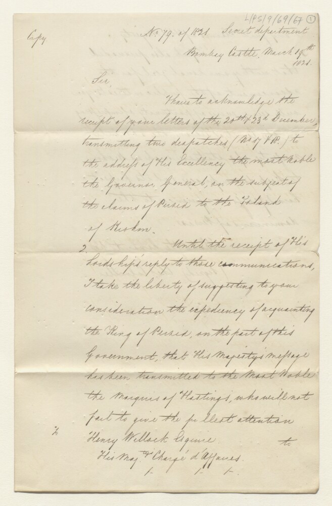 Enclosure in Letter from Henry Willock to the Secret Committee of 10 Jul 1821