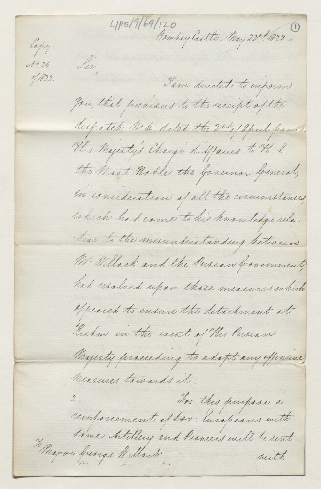 Enclosure in Letter from Major George Willock to the Secret Committee of 27 Aug 1822