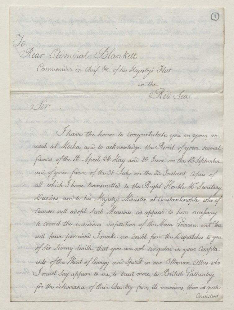Letter from Harford Jones to John Blankett