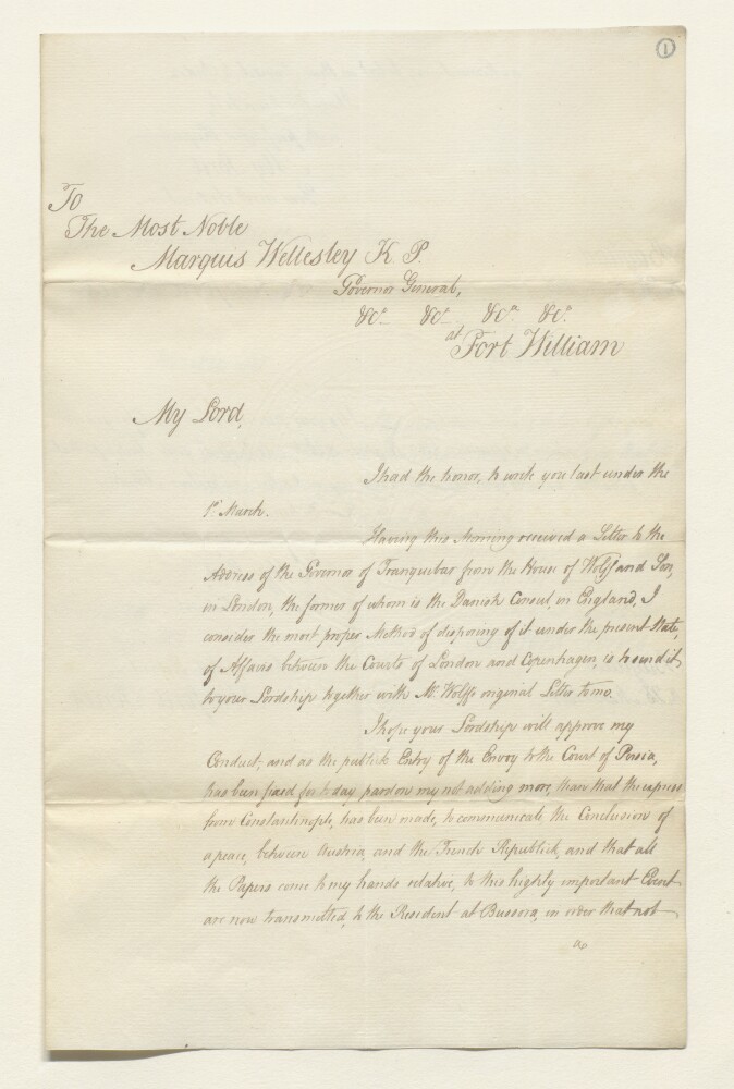 رسائل من هارفورد جونز إلى اللورد ويليسلي وجوناثان دانكن